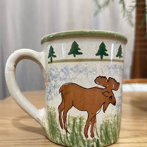 Hand Painted MESA Hungary Moose Caribou Pine Tree Coffee Mug Signed